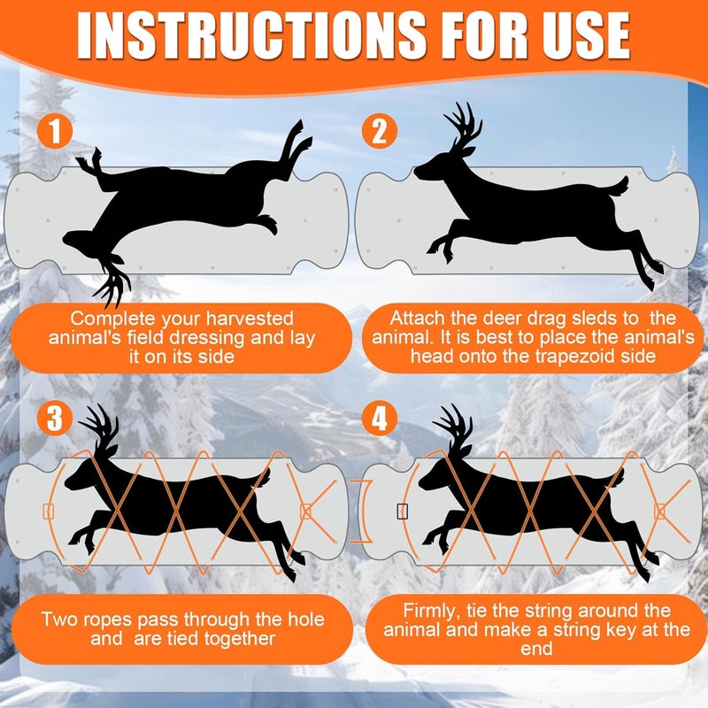 WinnerWhy Thickened Heavy Duty Deer Drag Sleds with 2 Rope, Dual Deer Drag Harness Strap, Hunting Equipment Accessories for Hauling Elk Turkeys Game Animals(Orange, Black) - Image 4